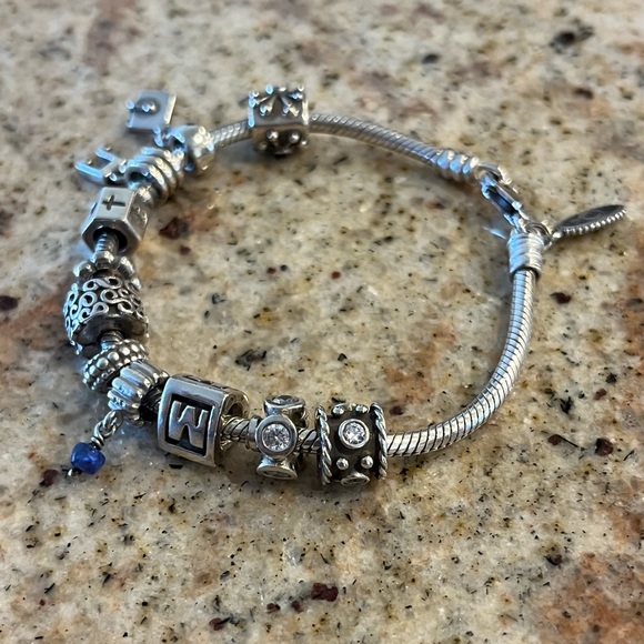 Authentic Pandora Sterling Silver Bracelet with Charms, Spacers & Cubic Zirconia - Picture 8 of 9